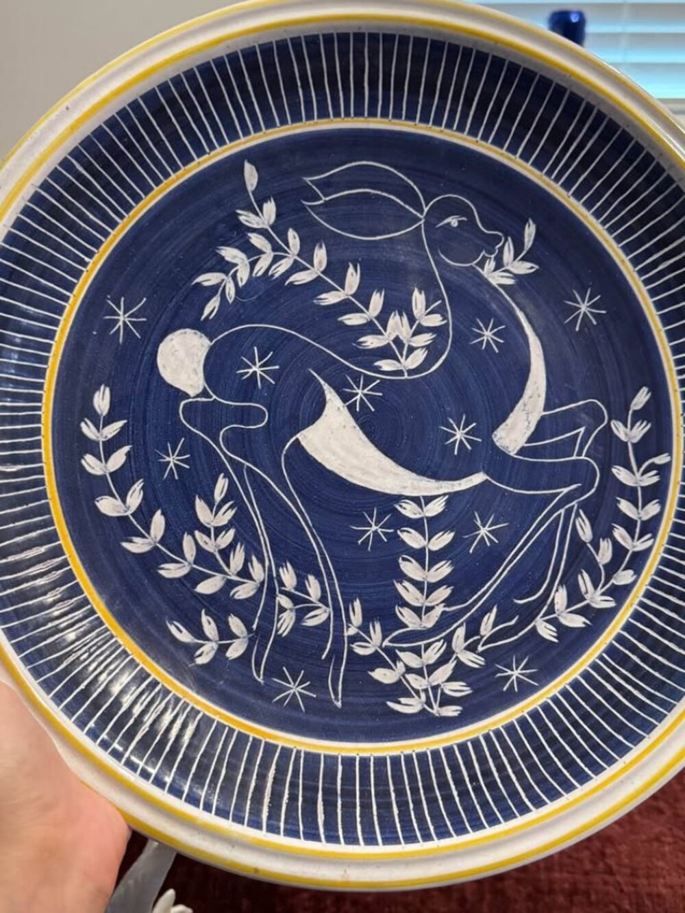 Vintage MCM Handpainted Signed Decorative Plate 12.25” Scandinavian